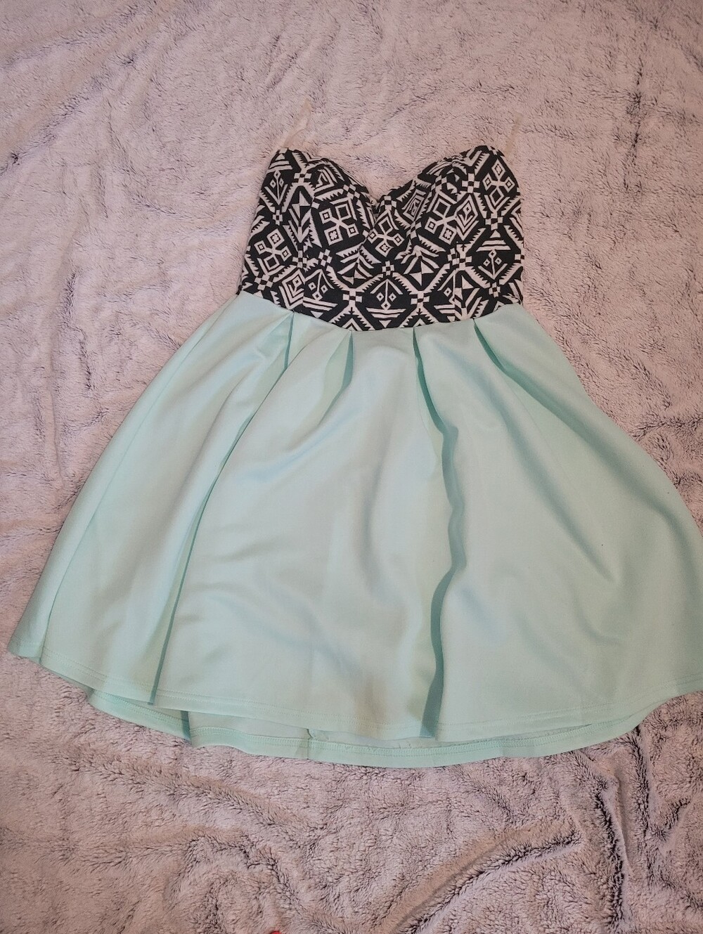 Ardene Strapless Black & Mint Fit-and-Flare Mini Dress - Size Large